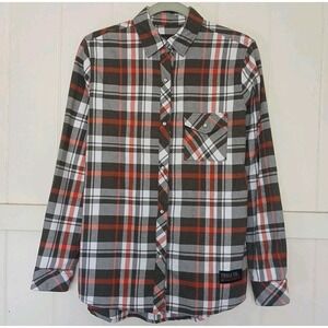 Troll Clothing Co Shirt Palmer Flannel Pearl Snap Women's Medium Red Gray Plaid